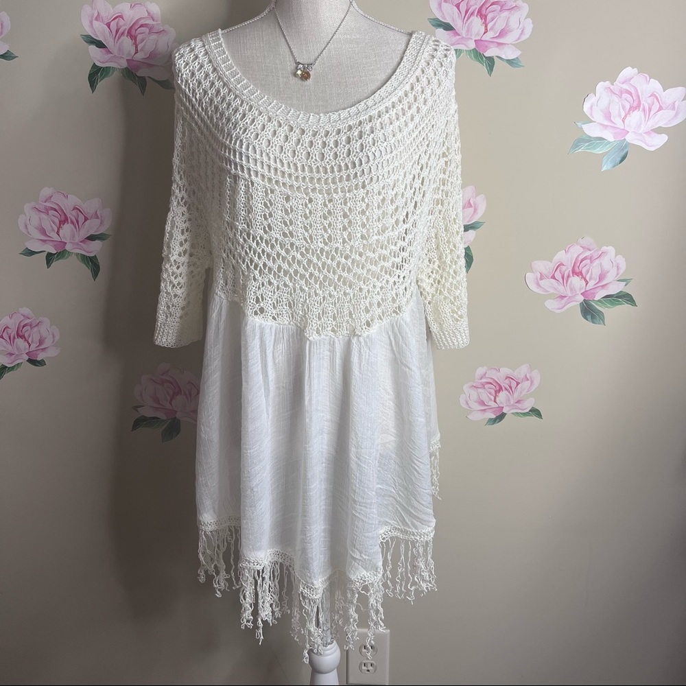 Crochet Knit with Tassels Top.   W-11